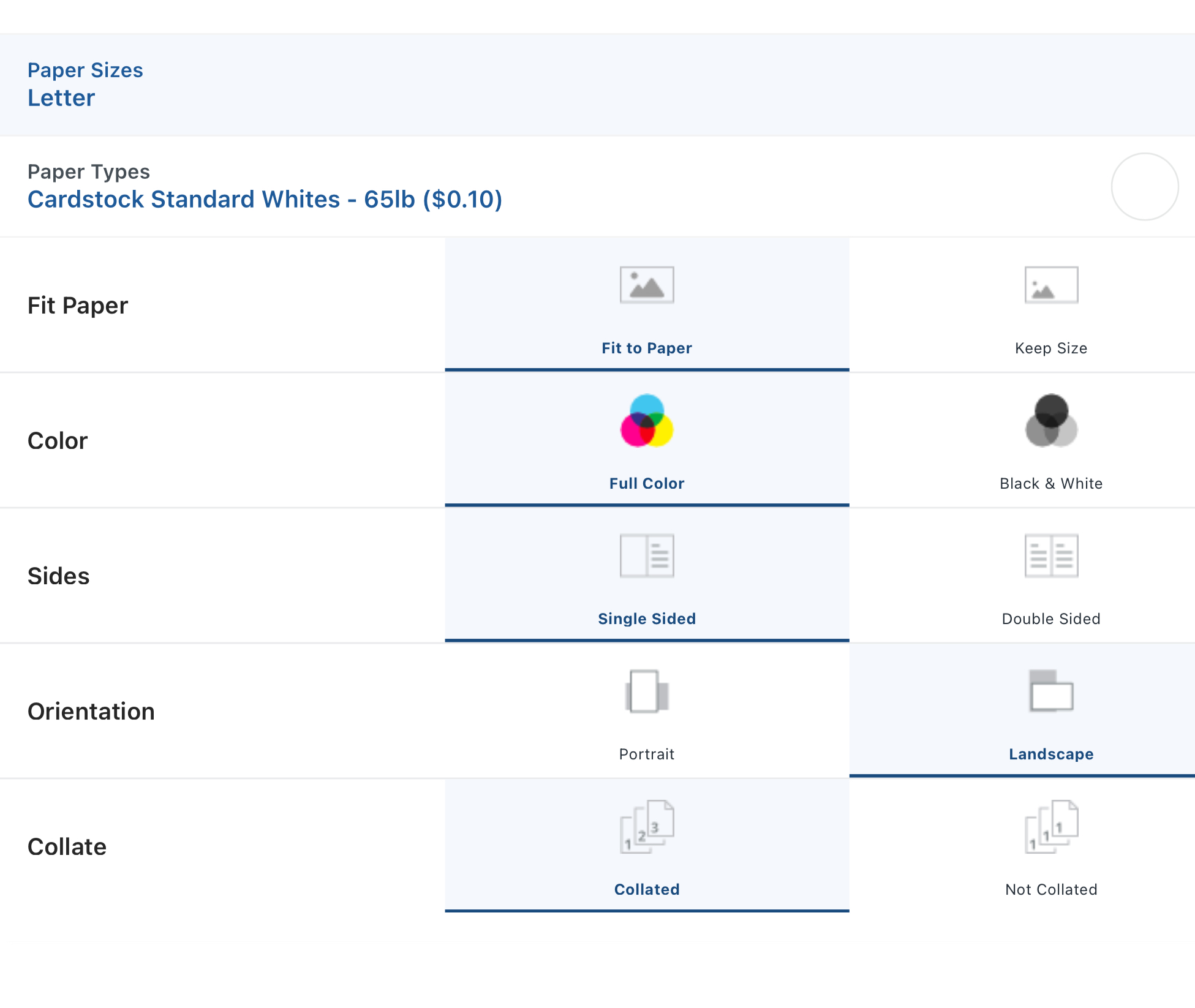 print settings